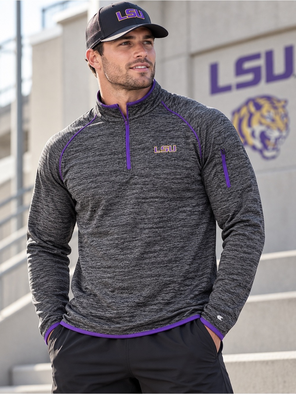 Colosseum LSU Tigers Men’s 3XL Quarter Zip Pullover Gray Purple Long Sleeve